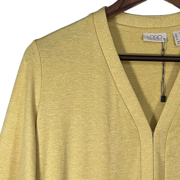 LOGO Lori Goldstein Topper Cardigan Sweater Women Size XS Yellow Hi-Lo Hem - Picture 4 of 16